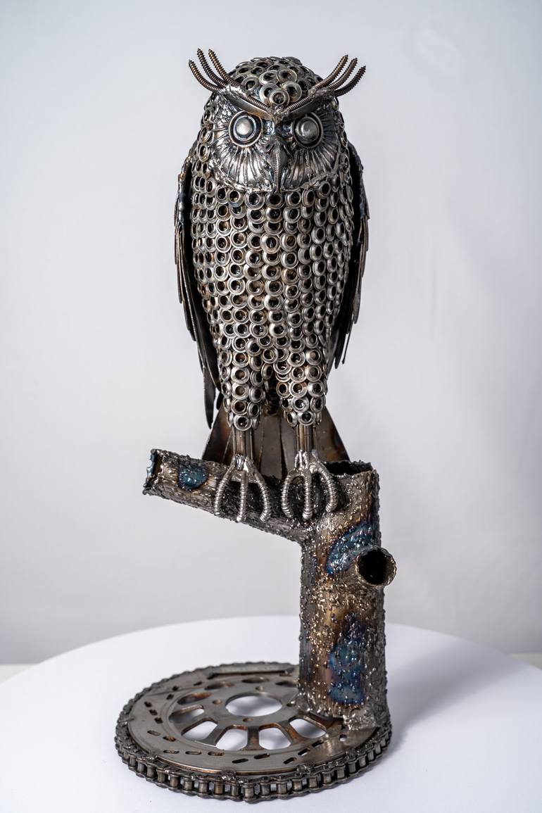 Owl metal sculpture o ring owl Sculpture by Mari NineArt | Saatchi Art
