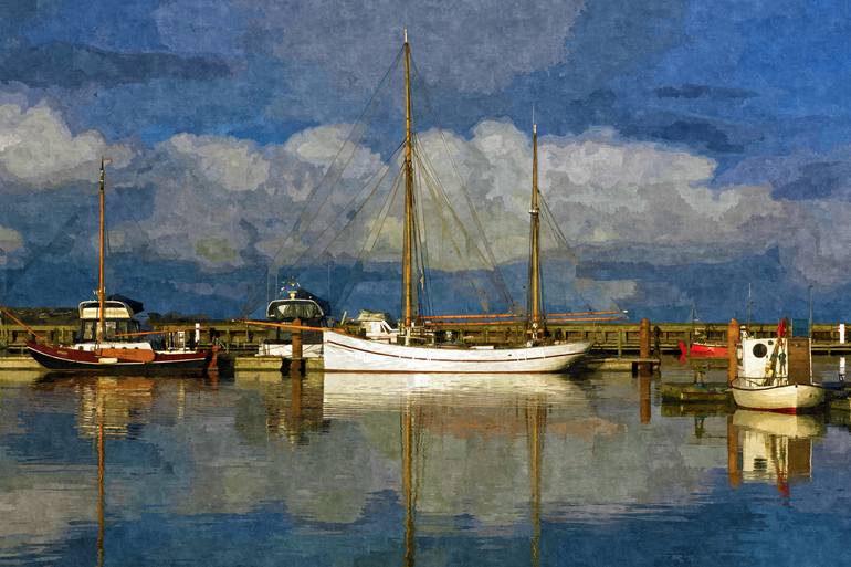 Fishing ships in harbour - Print