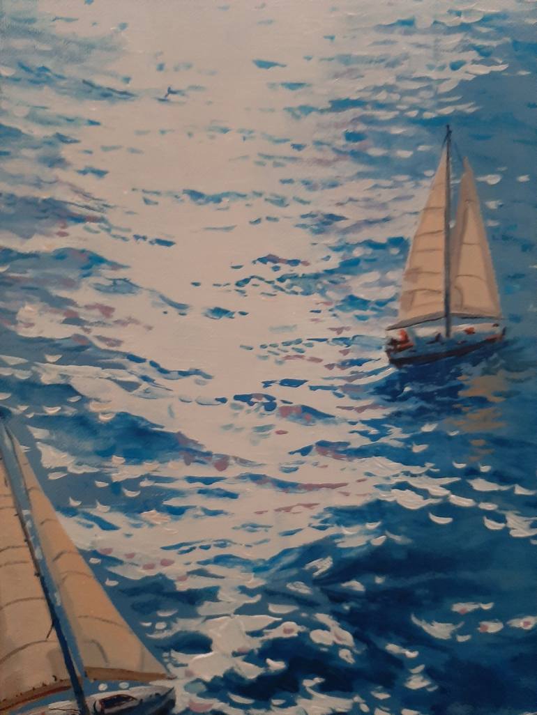 Original Impressionism Sailboat Painting by Garry Arzumanyan