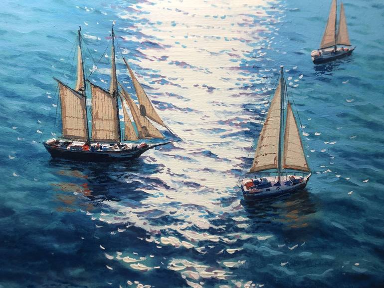 Original Impressionism Sailboat Painting by Garry Arzumanyan