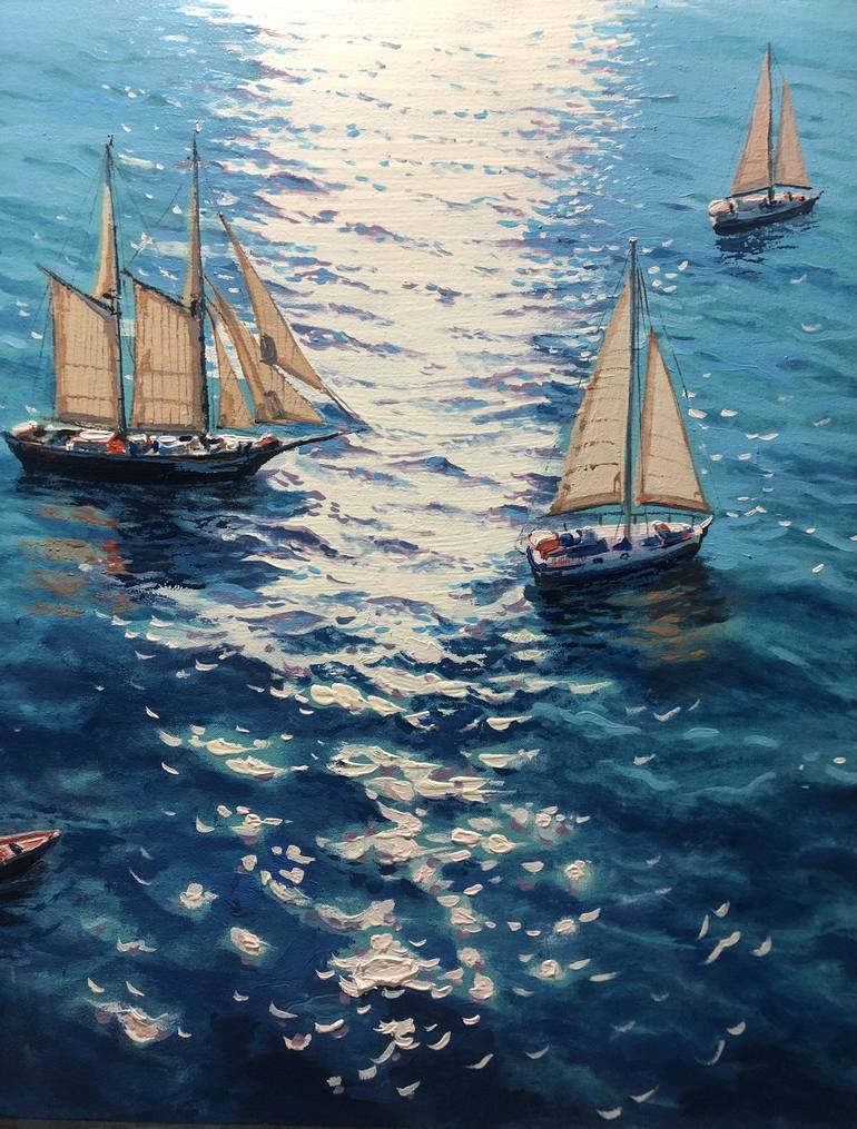 Original Impressionism Sailboat Painting by Garry Arzumanyan