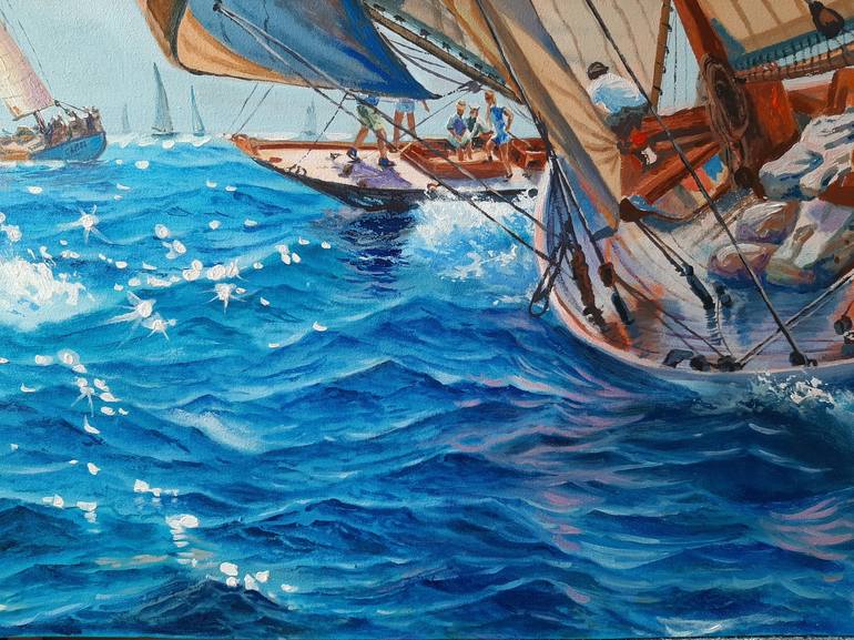 Original Photorealism Yacht Painting by Garry Arzumanyan
