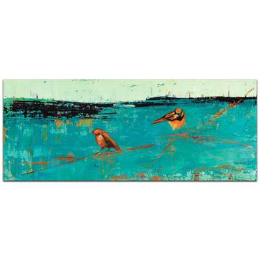 Two Chickadees on a Blue Horizon v2 - Abstract on Metal - Limited Edition 1 of 2 thumb