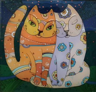 Original Folk Cats Paintings by Natalia Kuriy-Maksymiv