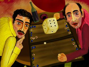 Players in a backgammon thumb
