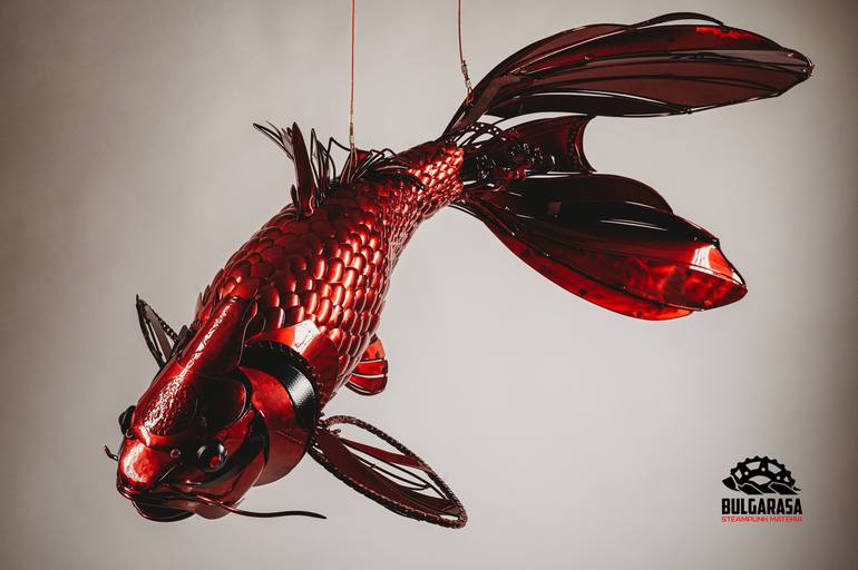 RED KOI FISH Sculpture by Peter Velinov