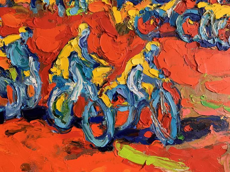 Original Impressionism Bicycle Painting by Andrii Chebotaru