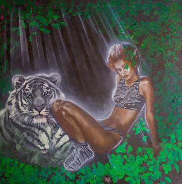 Untitled (White Tiger and a girl with tiger fur) thumb