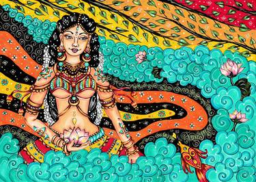 Kerala mural style painting with the calm Indian goddess thumb