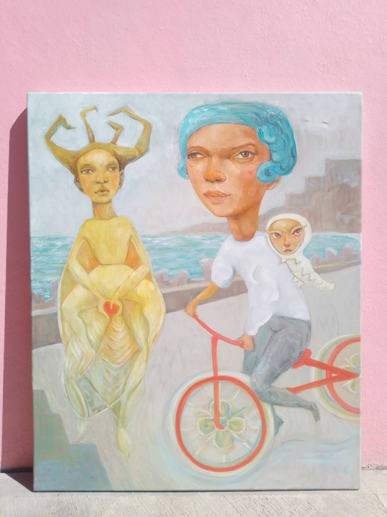 Original Figurative Beach Painting by Cristina Lopez Casas