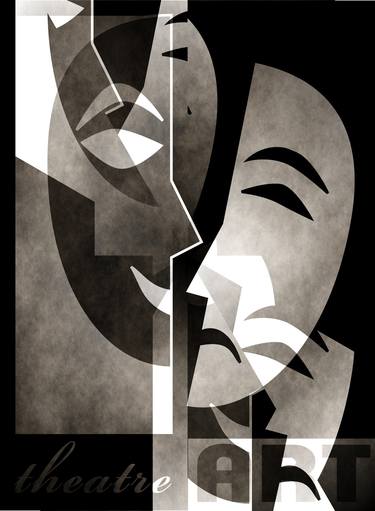 Theatre picture in simple classic style with happy and sad mask thumb