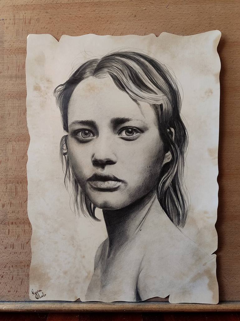 Original Photorealism People Drawing by Laura Muolo