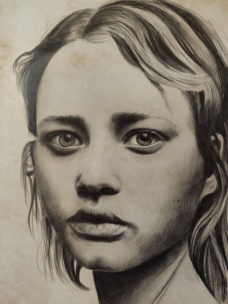 Original Photorealism People Drawing by Laura Muolo