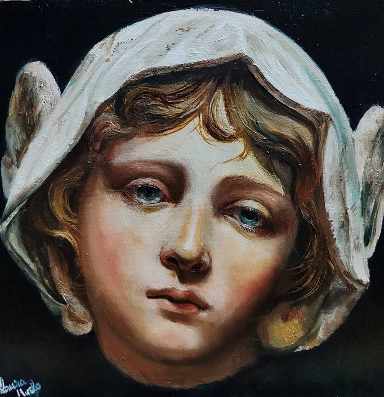 Original People Painting by Laura Muolo | Figurative Art on Wood | the little cherub