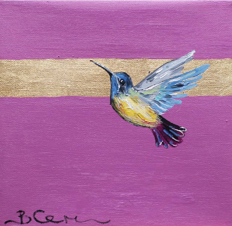 Hummingbird Painting with gold leaf, Gold Leaf Art, gold painting, Gold
