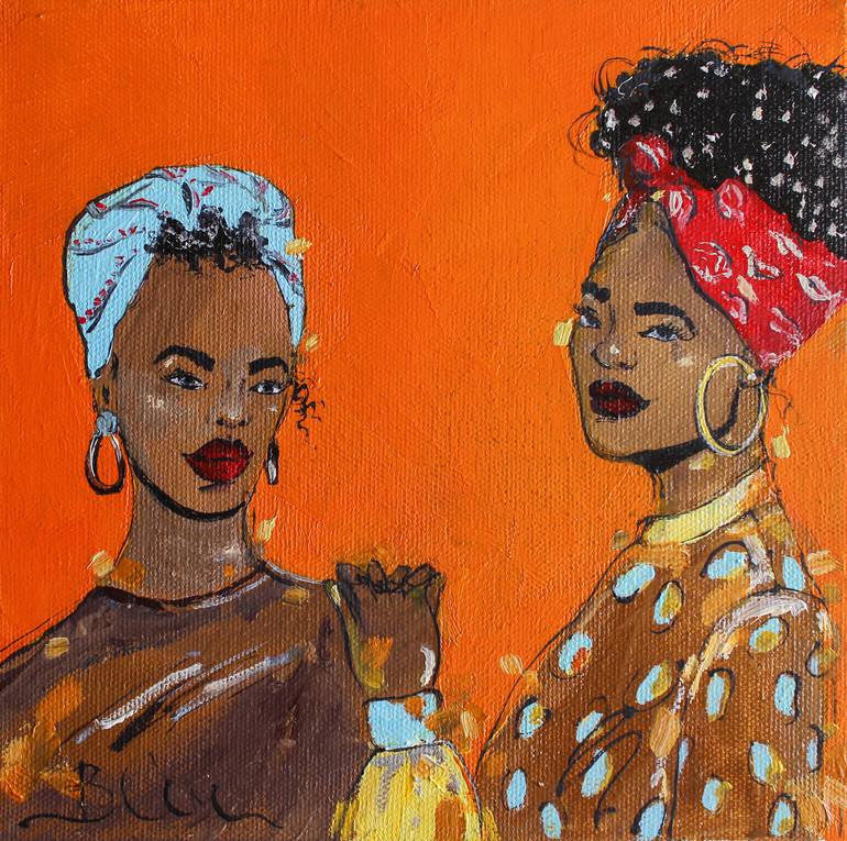 A Triplets Three Afro girl oil painting framed original, African art, Black  Girl Magic decor, African Girl Makeup, inspired, fashion sexy womananime