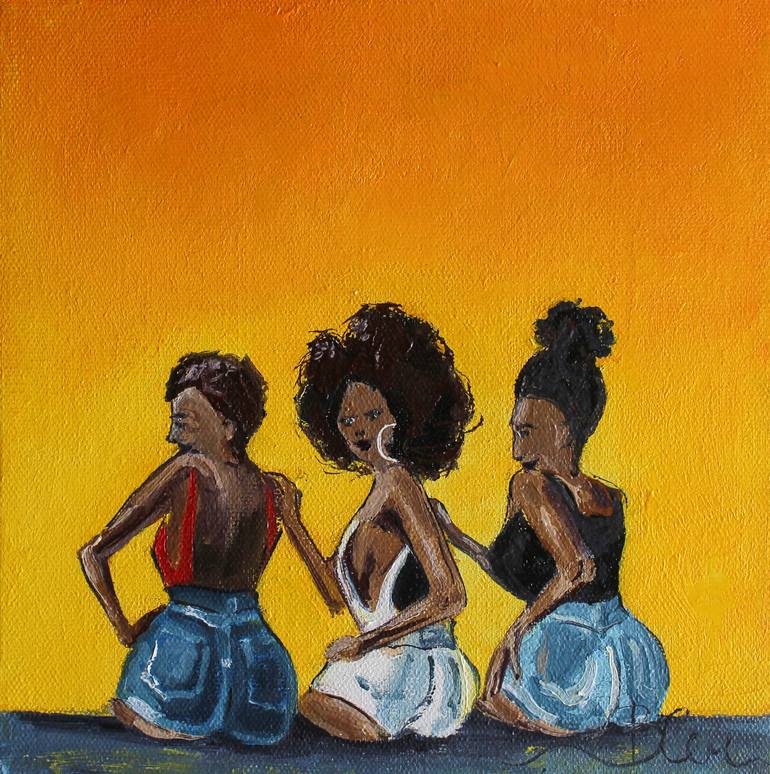 Three Girl Paintings on Canvas Set of 3 Wall Art Framed Colorful