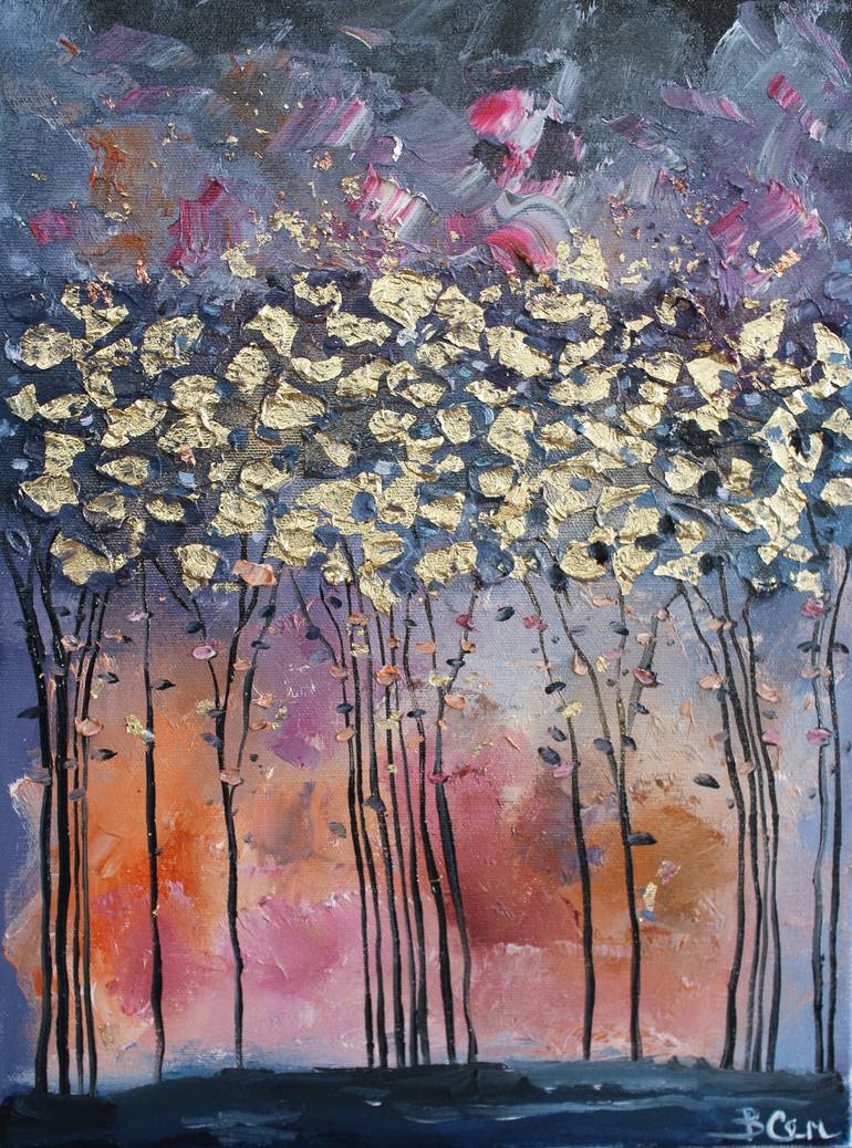 Oil Painting Original Oil Painting Abstract Modern On Canvas Golden Leaf Large Wall Handmade Art by Victoria/'s Art Design