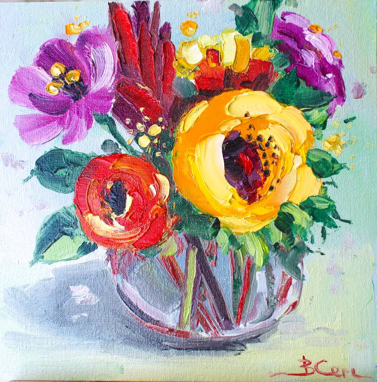 8X8 Floral #7 Still Life Floral Oil Painting on Panel