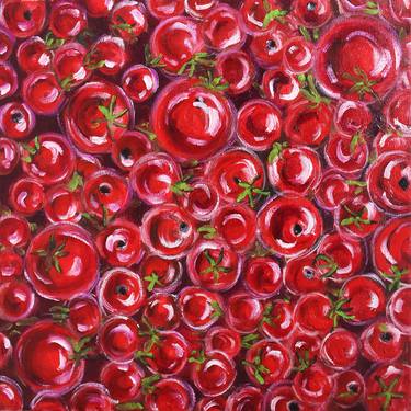Red Tomato oil painting original, Cherry Tomatoes Painting Food Vegetables Fine Art Kitchen Art thumb