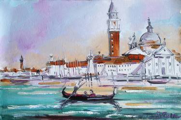 Venice painting oil, Venezia gondola, Original Handmade Oil Painting canvas, Venezia Painting, Venice Wall Art Decor, Venice gift, sunset thumb