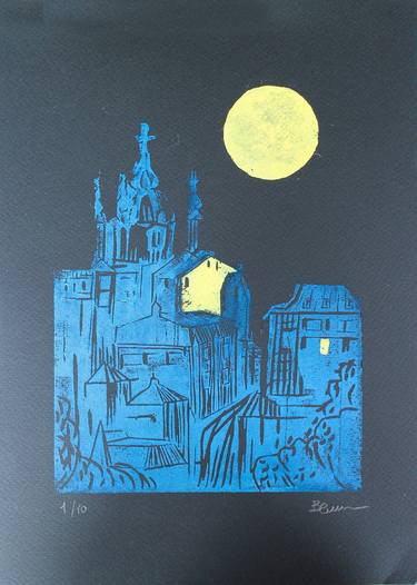 Kyiv Church kiev Linocut moon - Limited Edition of 10 thumb