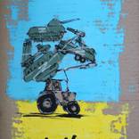 Ukraine tractor Slava Ukraini original oil painting Stay with Ukraine Stop Russian Aggression tank armored personnel carrier tractor field by Viktoria Sukhanova