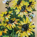Sunflower with honeybee Bouquet Floral with gold leaf by Viktoria Sukhanova
