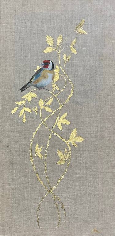 Goldfinch and Gold Ornamental Rose thumb