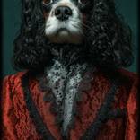 Glamorous spaniel - surrealism fashion portrait of dog by Ksavera Art