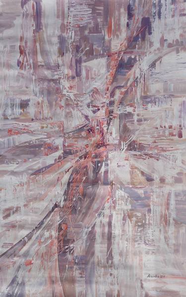 Large abstract painting 100x160 cm unstretched canvas "City II" i004 art original artwork by artist Airinlea thumb