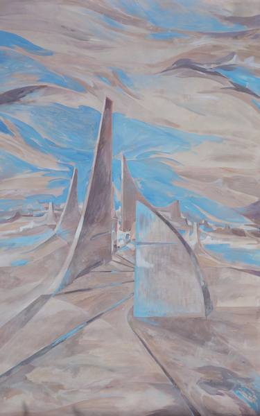 Large surrealist landscape painting 100x160 cm unstretched canvas "Mirage" i006 art original artwork by artist Airinlea thumb