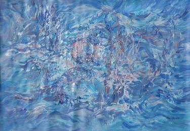 Blue abstract painting 100x145 cm unstretched canvas "The sea" i012 art original artwork by artist Airinlea thumb