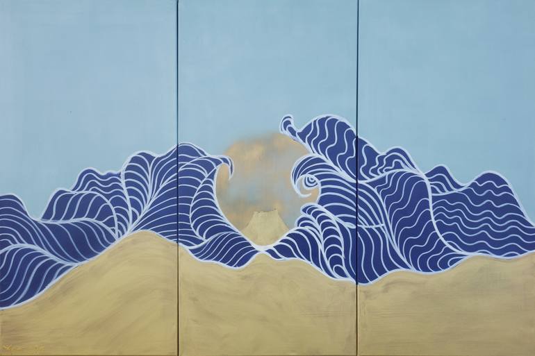 Japanese Wall Art Large Painting J055 Fuji Sea Sun Japan Mid Century Modern Art By Artist Ksavera Painting By Ksavera Art Saatchi Art