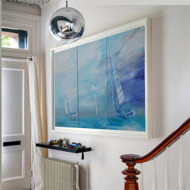 Original Abstract Expressionism Yacht Painting by Ksavera Art