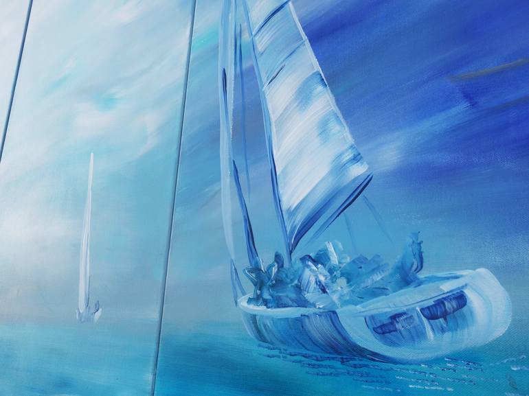 Original Abstract Expressionism Yacht Painting by Ksavera Art