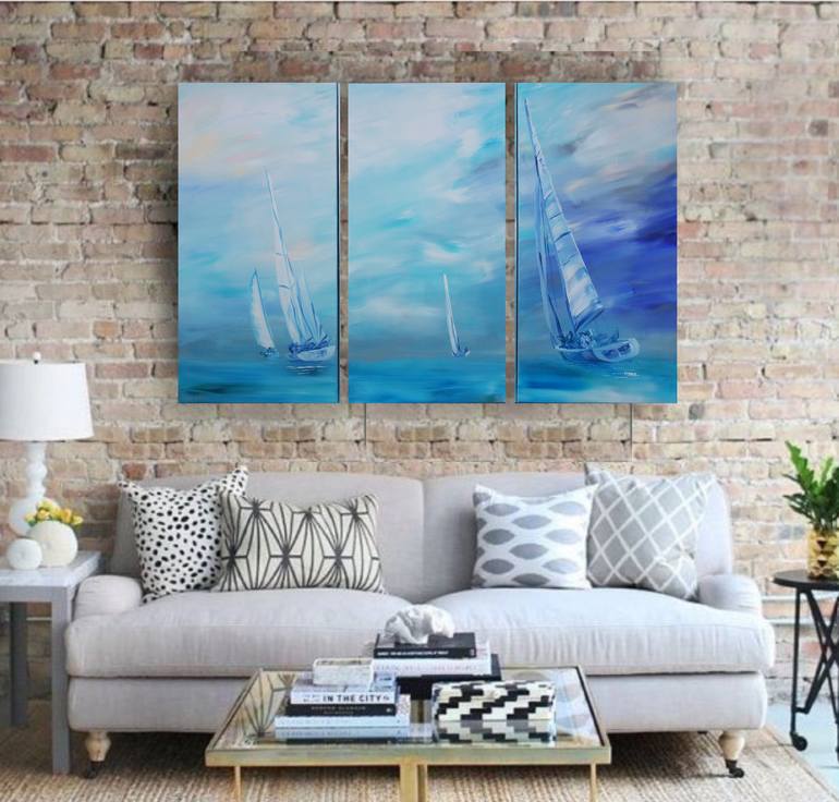 Original Abstract Expressionism Yacht Painting by Ksavera Art