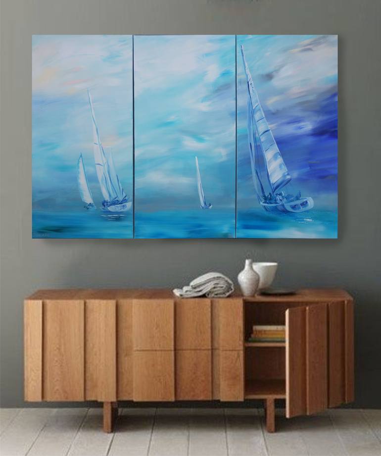 Original Abstract Expressionism Yacht Painting by Ksavera Art