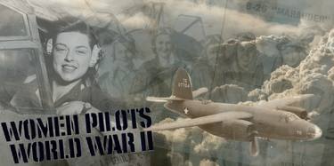 "Woman pilots world war II" Collage mid century modern art R001 - print thumb