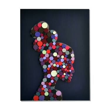 Girl with big earrings and red dress / Geometric wooden art / Liliana Stoica thumb