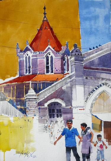 Original Portraiture Architecture Painting by Anwar Husain