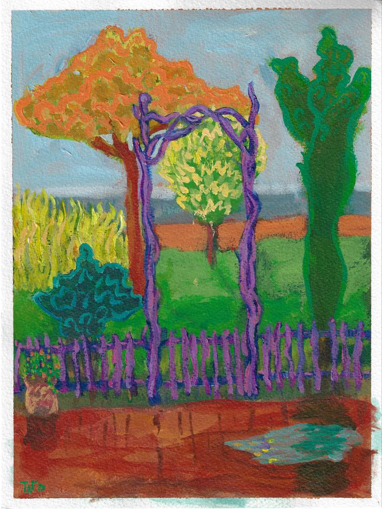 Original Impressionism Garden Painting by Timothy Forry