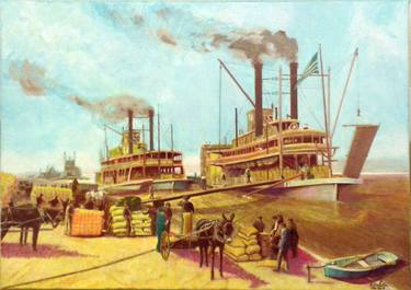 Mississippi Paddle Steamers - Loading cotton thumb