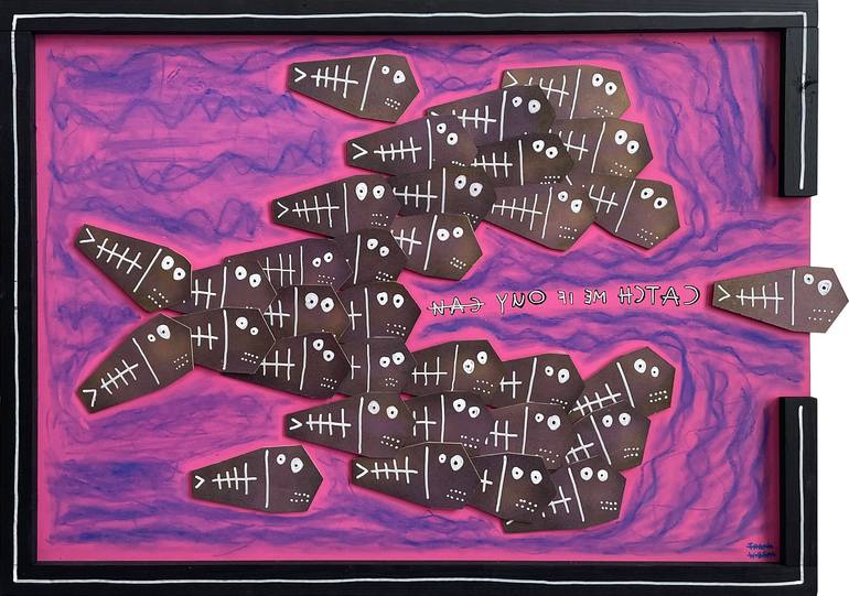 Original Animal Painting by Frank Willems | Pop Art Art on Wood | CATCH ME IF YOU CAN - Black Frame LARGE