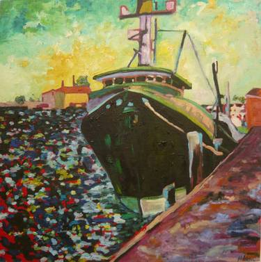 "Ship in the Harbor" oil painting  557 thumb