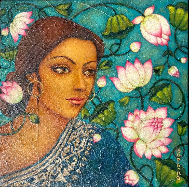 Original Art Deco Floral Painting by Suparna Dey