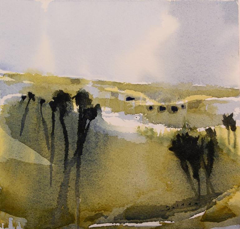 Abstract Watercolor Ink Pastel Painting Drawing THE HILLS ARE ALIVE,  Watercolor Ink 