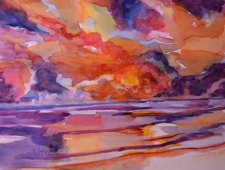 watercolor ocean sunset