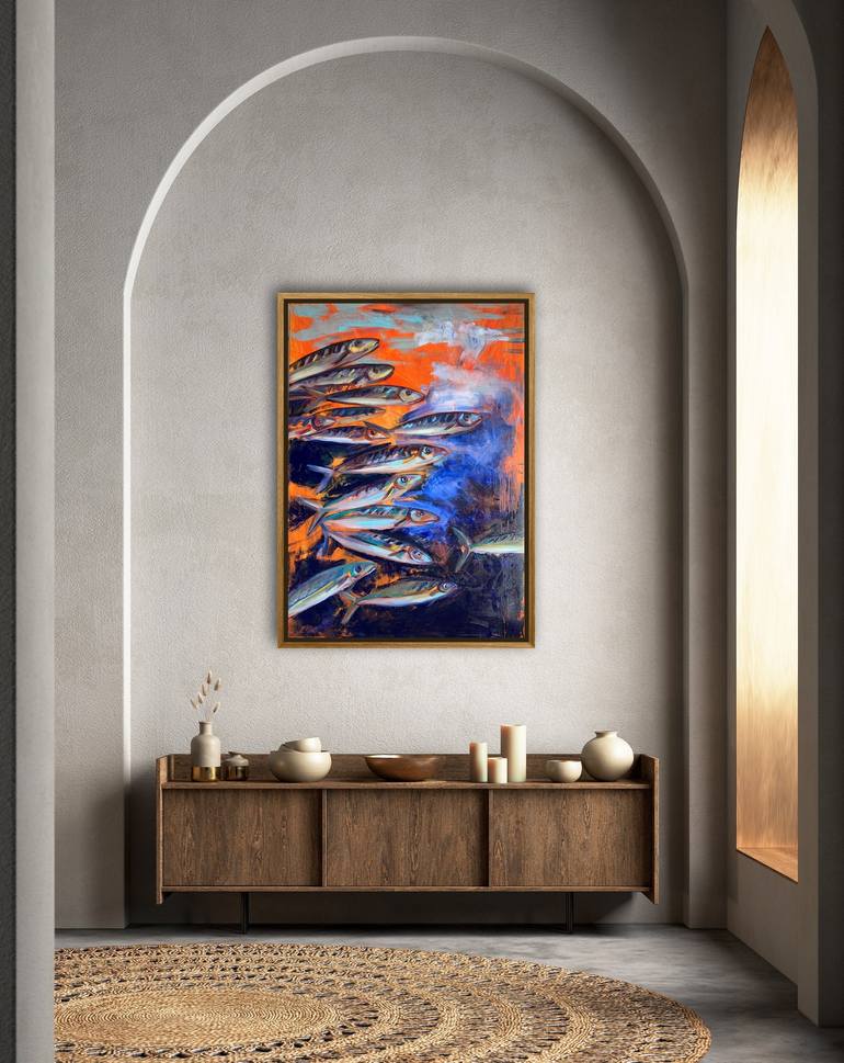 Original Abstract Expressionism Fish Painting by Olga Pascari