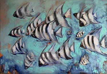 Original Abstract Expressionism Fish Paintings by Olga Pascari